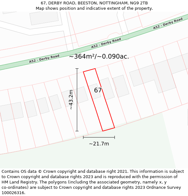 67, DERBY ROAD, BEESTON, NOTTINGHAM, NG9 2TB: Plot and title map