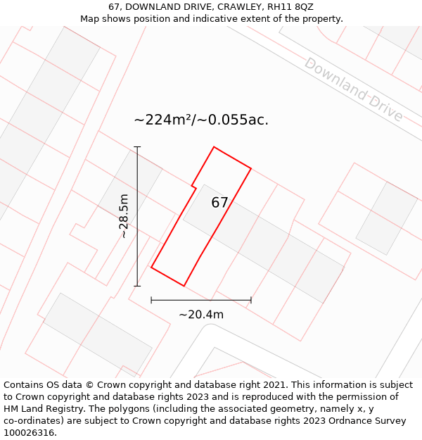 67, DOWNLAND DRIVE, CRAWLEY, RH11 8QZ: Plot and title map