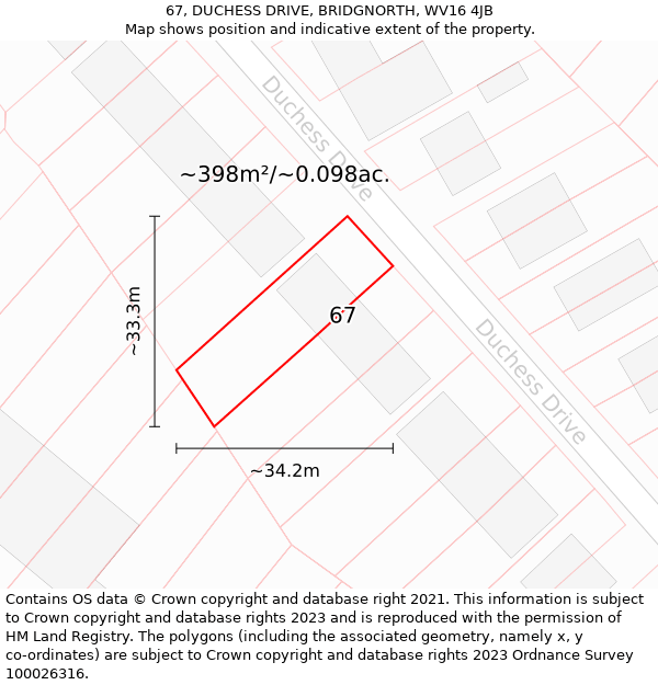 67, DUCHESS DRIVE, BRIDGNORTH, WV16 4JB: Plot and title map