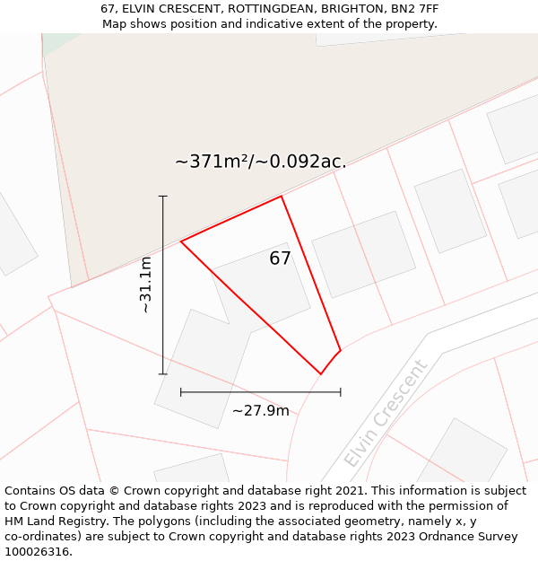 67, ELVIN CRESCENT, ROTTINGDEAN, BRIGHTON, BN2 7FF: Plot and title map