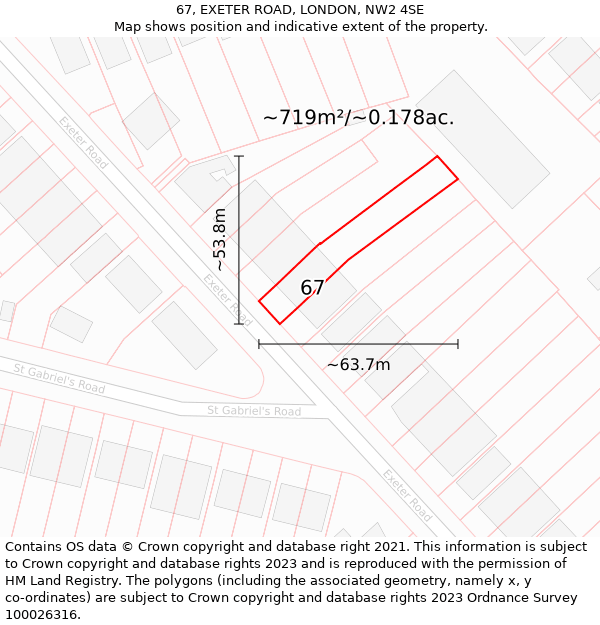 67, EXETER ROAD, LONDON, NW2 4SE: Plot and title map