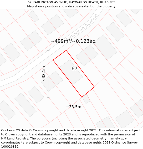 67, FARLINGTON AVENUE, HAYWARDS HEATH, RH16 3EZ: Plot and title map