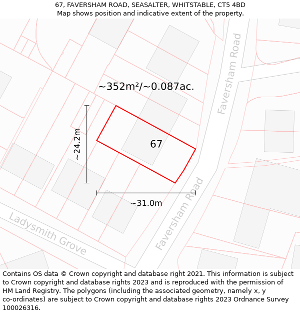 67, FAVERSHAM ROAD, SEASALTER, WHITSTABLE, CT5 4BD: Plot and title map