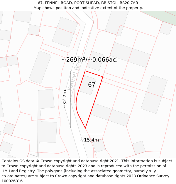 67, FENNEL ROAD, PORTISHEAD, BRISTOL, BS20 7AR: Plot and title map