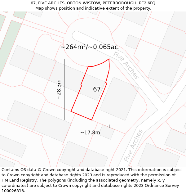 67, FIVE ARCHES, ORTON WISTOW, PETERBOROUGH, PE2 6FQ: Plot and title map