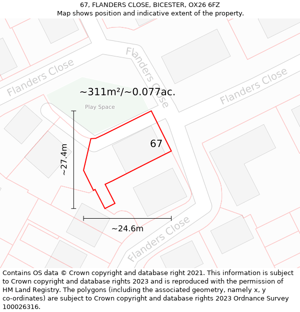 67, FLANDERS CLOSE, BICESTER, OX26 6FZ: Plot and title map