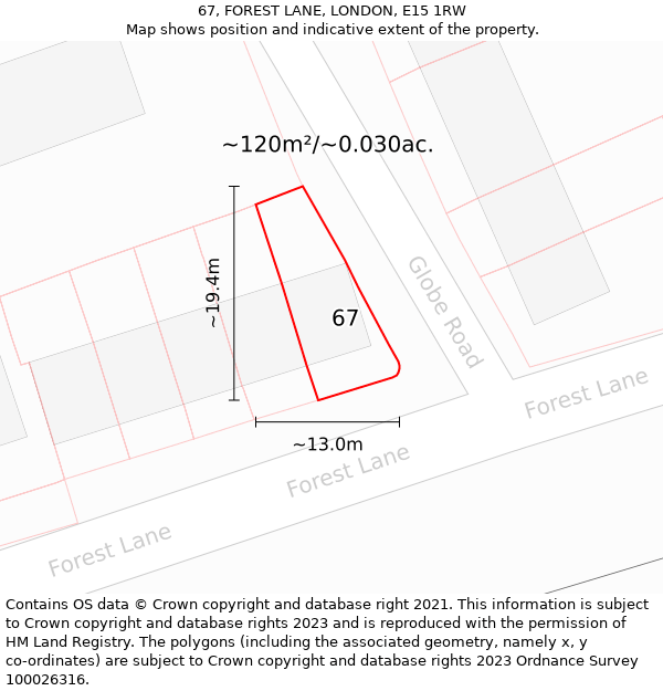 67, FOREST LANE, LONDON, E15 1RW: Plot and title map