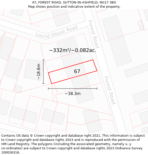 67, FOREST ROAD, SUTTON-IN-ASHFIELD, NG17 3BG: Plot and title map