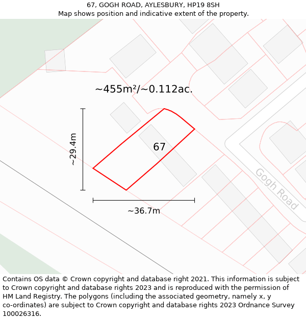 67, GOGH ROAD, AYLESBURY, HP19 8SH: Plot and title map