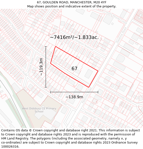 67, GOULDEN ROAD, MANCHESTER, M20 4YF: Plot and title map