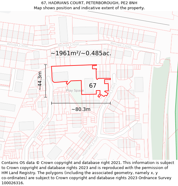 67, HADRIANS COURT, PETERBOROUGH, PE2 8NH: Plot and title map