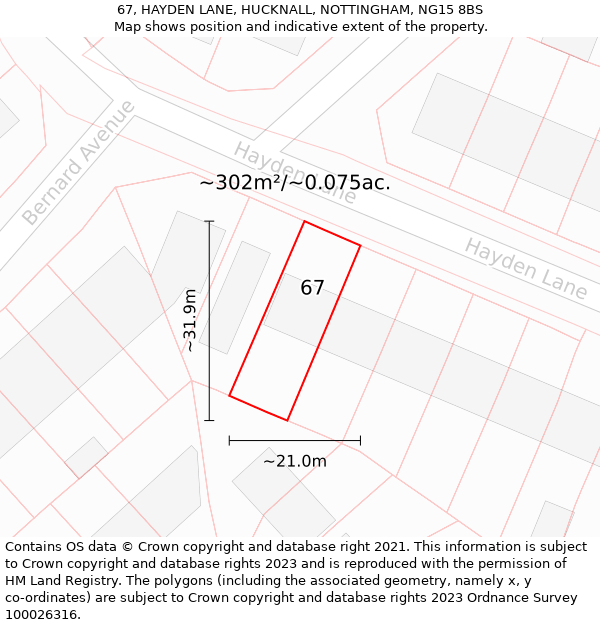 67, HAYDEN LANE, HUCKNALL, NOTTINGHAM, NG15 8BS: Plot and title map