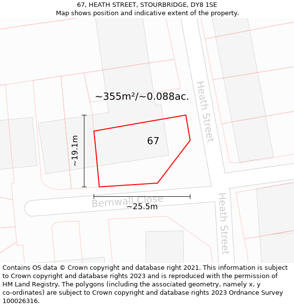 67, HEATH STREET, STOURBRIDGE, DY8 1SE: Plot and title map