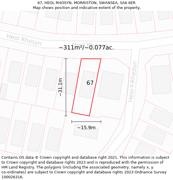 67, HEOL RHOSYN, MORRISTON, SWANSEA, SA6 6ER: Plot and title map