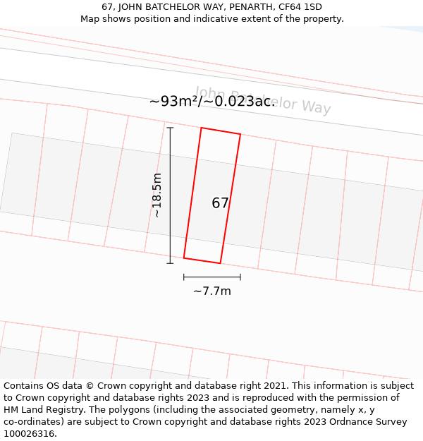 67, JOHN BATCHELOR WAY, PENARTH, CF64 1SD: Plot and title map