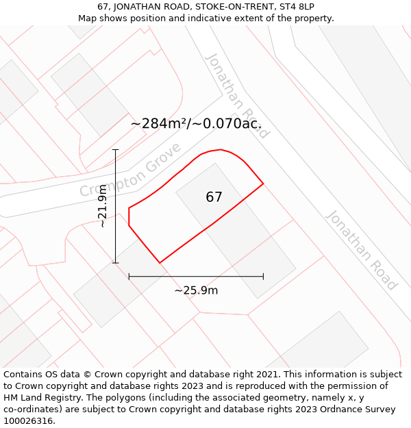 67, JONATHAN ROAD, STOKE-ON-TRENT, ST4 8LP: Plot and title map