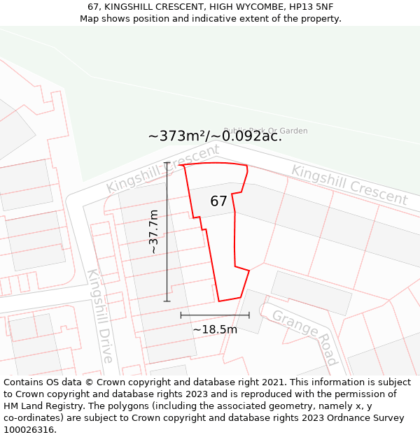 67, KINGSHILL CRESCENT, HIGH WYCOMBE, HP13 5NF: Plot and title map