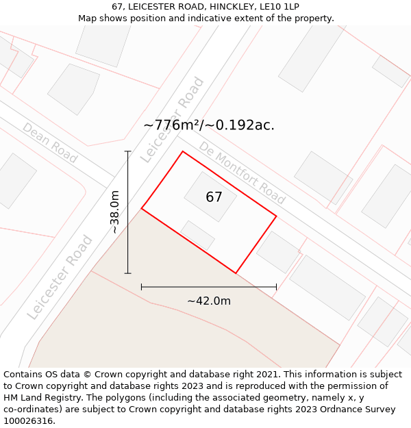 67, LEICESTER ROAD, HINCKLEY, LE10 1LP: Plot and title map