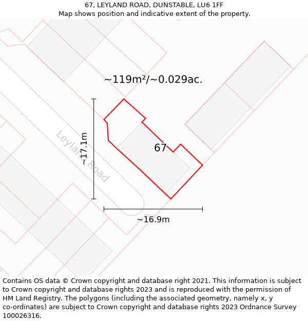 67, LEYLAND ROAD, DUNSTABLE, LU6 1FF: Plot and title map