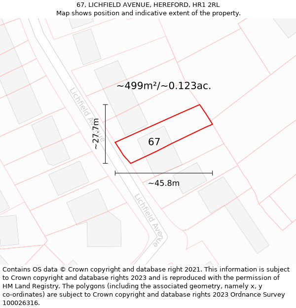 67, LICHFIELD AVENUE, HEREFORD, HR1 2RL: Plot and title map