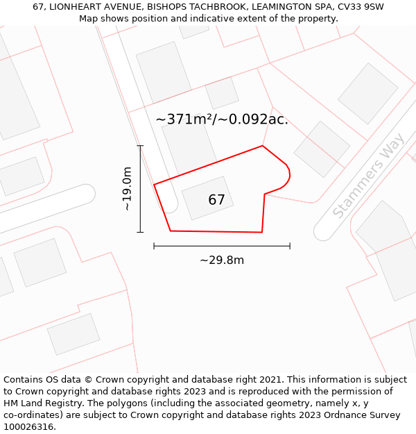 67, LIONHEART AVENUE, BISHOPS TACHBROOK, LEAMINGTON SPA, CV33 9SW: Plot and title map