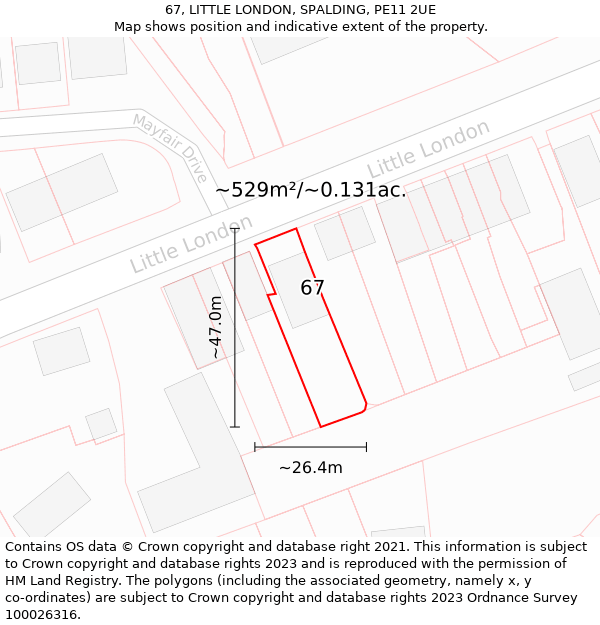 67, LITTLE LONDON, SPALDING, PE11 2UE: Plot and title map