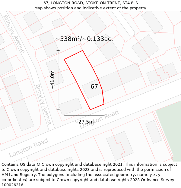 67, LONGTON ROAD, STOKE-ON-TRENT, ST4 8LS: Plot and title map