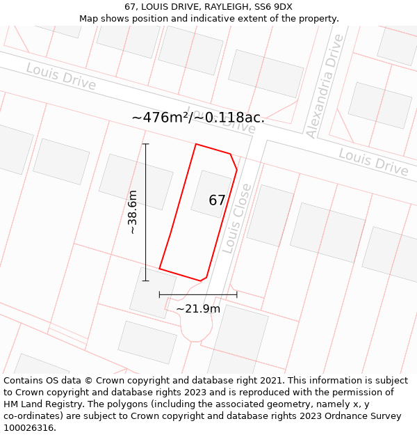 67, LOUIS DRIVE, RAYLEIGH, SS6 9DX: Plot and title map