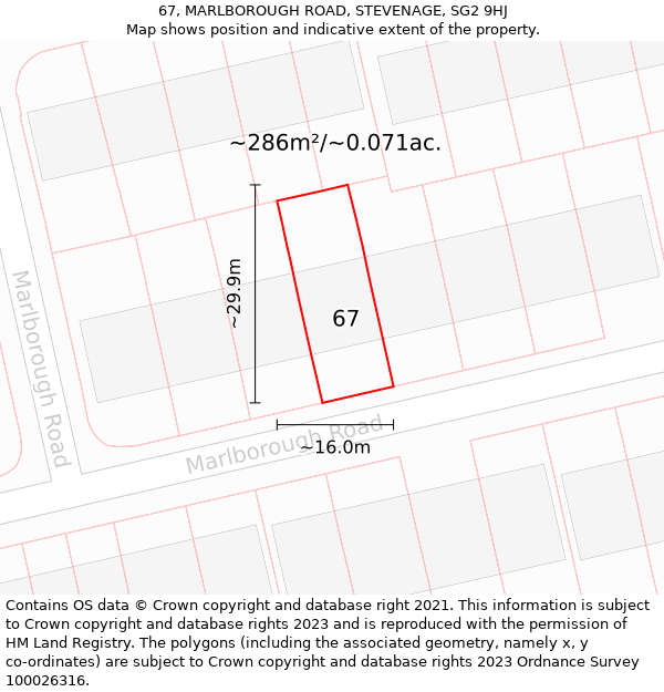 67, MARLBOROUGH ROAD, STEVENAGE, SG2 9HJ: Plot and title map