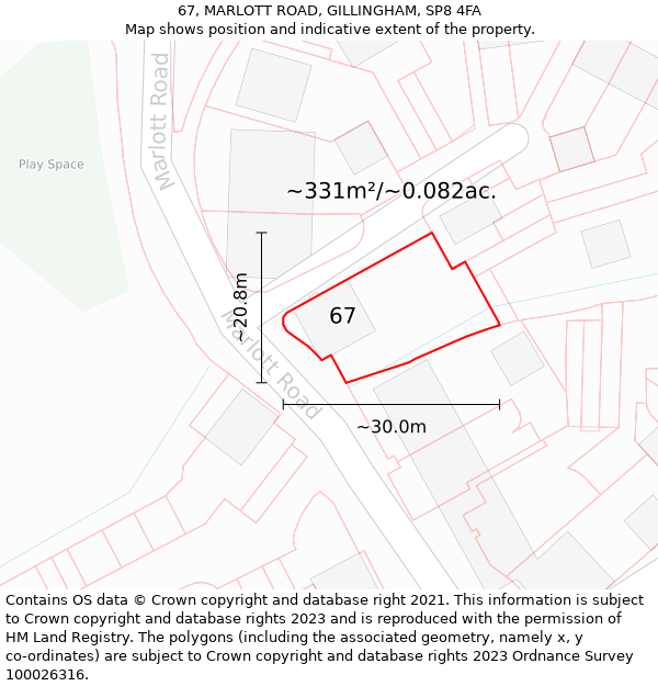 67, MARLOTT ROAD, GILLINGHAM, SP8 4FA: Plot and title map