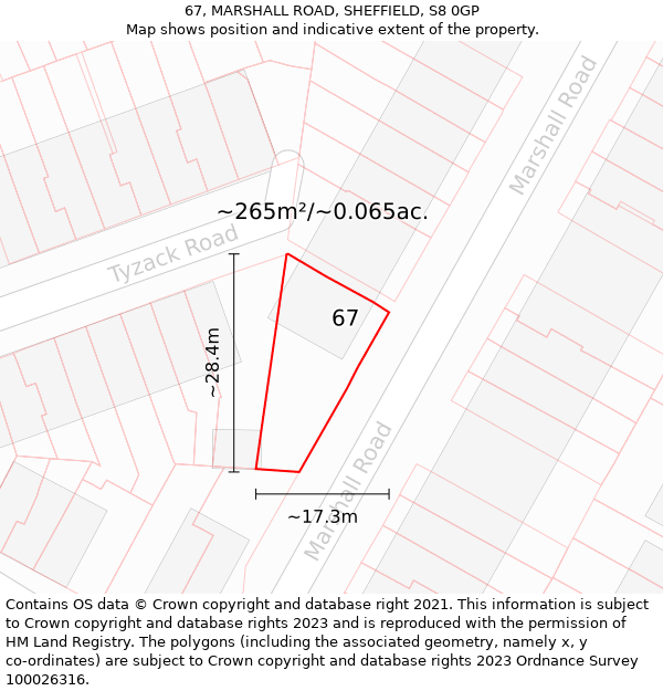 67, MARSHALL ROAD, SHEFFIELD, S8 0GP: Plot and title map