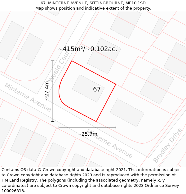 67, MINTERNE AVENUE, SITTINGBOURNE, ME10 1SD: Plot and title map