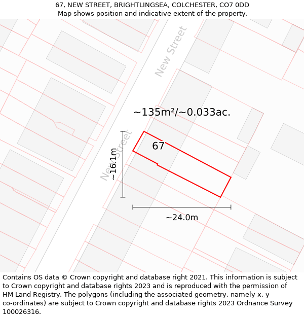 67, NEW STREET, BRIGHTLINGSEA, COLCHESTER, CO7 0DD: Plot and title map