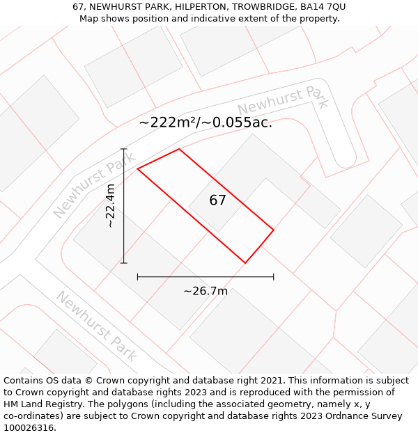 67, NEWHURST PARK, HILPERTON, TROWBRIDGE, BA14 7QU: Plot and title map