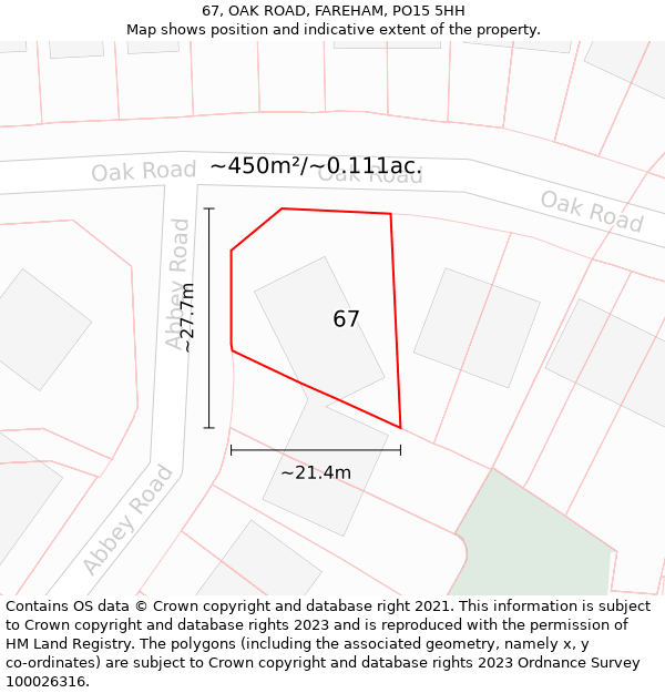 67, OAK ROAD, FAREHAM, PO15 5HH: Plot and title map