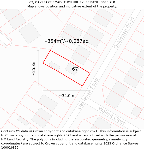 67, OAKLEAZE ROAD, THORNBURY, BRISTOL, BS35 2LP: Plot and title map