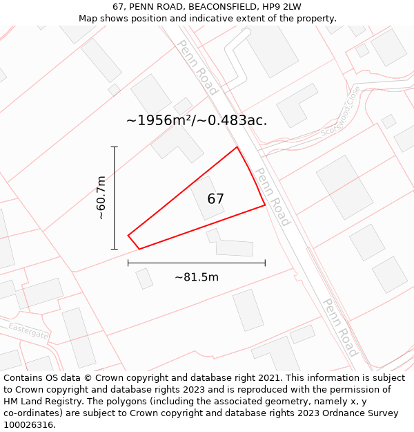 67, PENN ROAD, BEACONSFIELD, HP9 2LW: Plot and title map