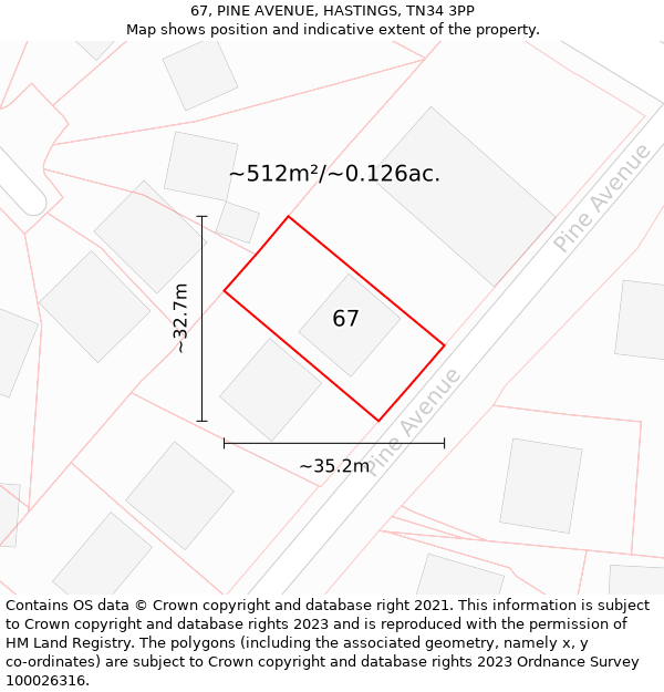 67, PINE AVENUE, HASTINGS, TN34 3PP: Plot and title map