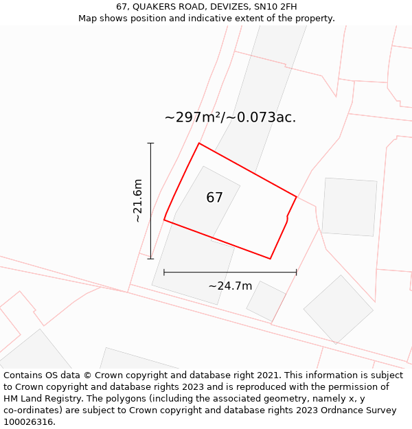 67, QUAKERS ROAD, DEVIZES, SN10 2FH: Plot and title map