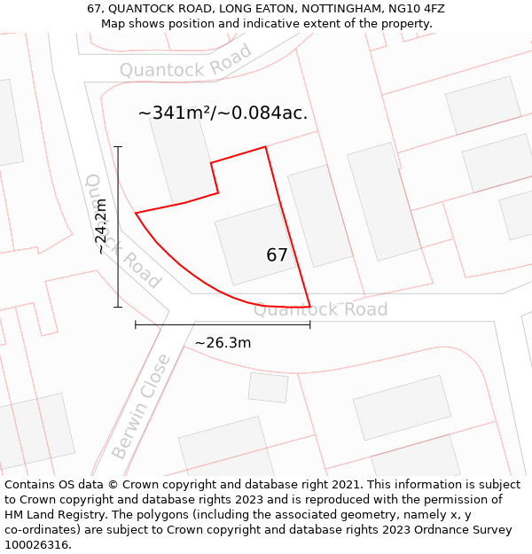 67, QUANTOCK ROAD, LONG EATON, NOTTINGHAM, NG10 4FZ: Plot and title map