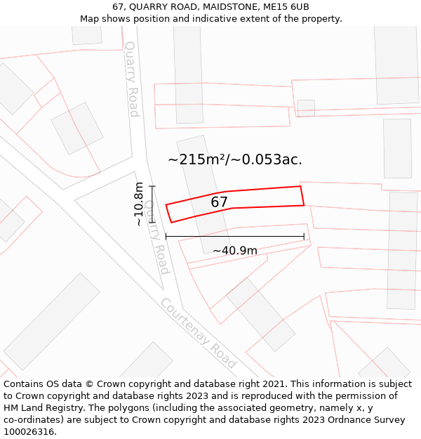 67, QUARRY ROAD, MAIDSTONE, ME15 6UB: Plot and title map