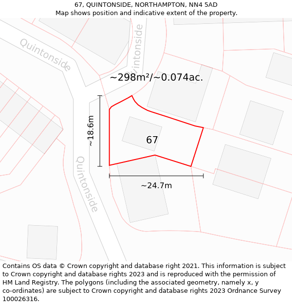 67, QUINTONSIDE, NORTHAMPTON, NN4 5AD: Plot and title map
