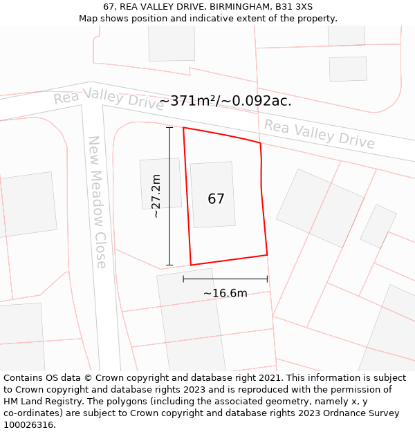 67, REA VALLEY DRIVE, BIRMINGHAM, B31 3XS: Plot and title map