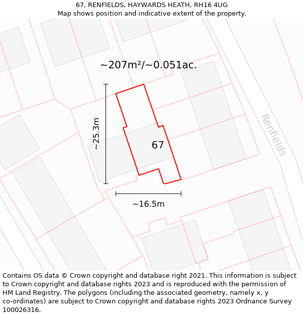 67, RENFIELDS, HAYWARDS HEATH, RH16 4UG: Plot and title map