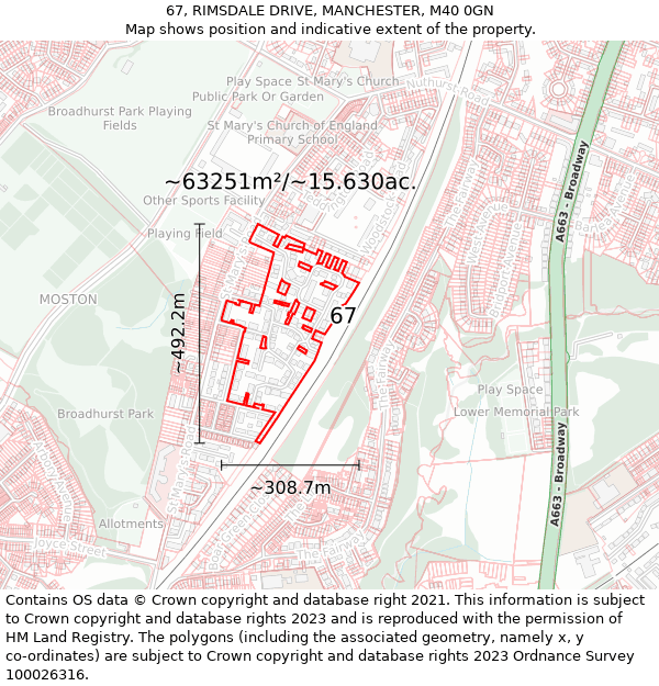 67, RIMSDALE DRIVE, MANCHESTER, M40 0GN: Plot and title map