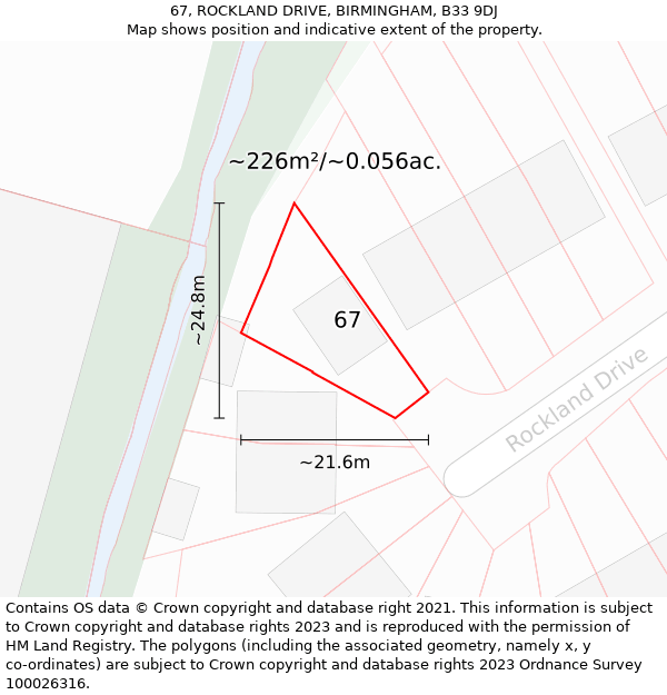 67, ROCKLAND DRIVE, BIRMINGHAM, B33 9DJ: Plot and title map