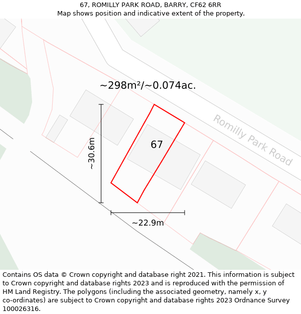 67, ROMILLY PARK ROAD, BARRY, CF62 6RR: Plot and title map