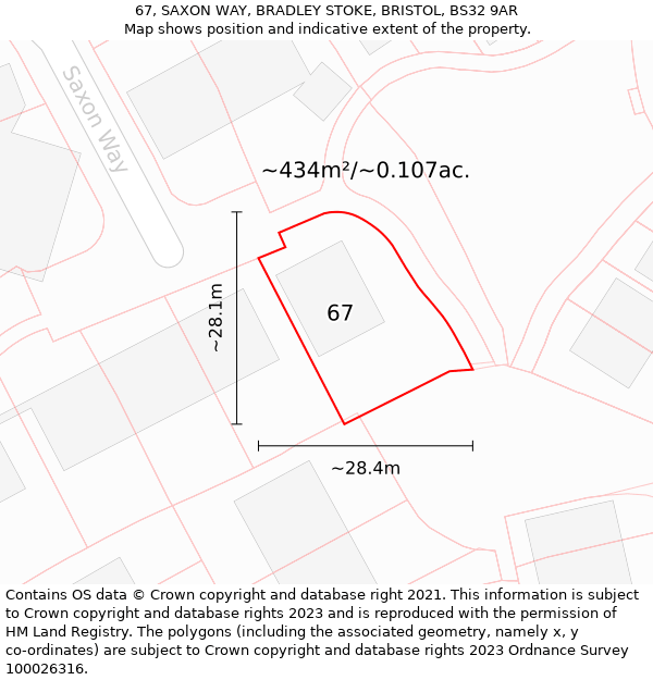 67, SAXON WAY, BRADLEY STOKE, BRISTOL, BS32 9AR: Plot and title map