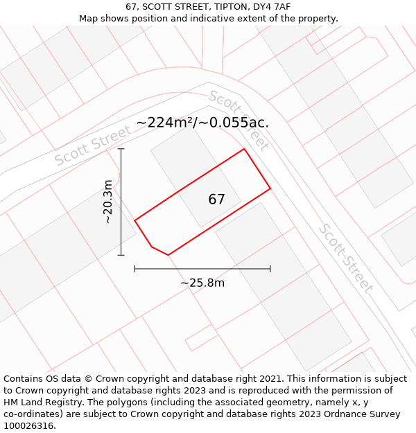 67, SCOTT STREET, TIPTON, DY4 7AF: Plot and title map