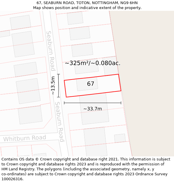 67, SEABURN ROAD, TOTON, NOTTINGHAM, NG9 6HN: Plot and title map